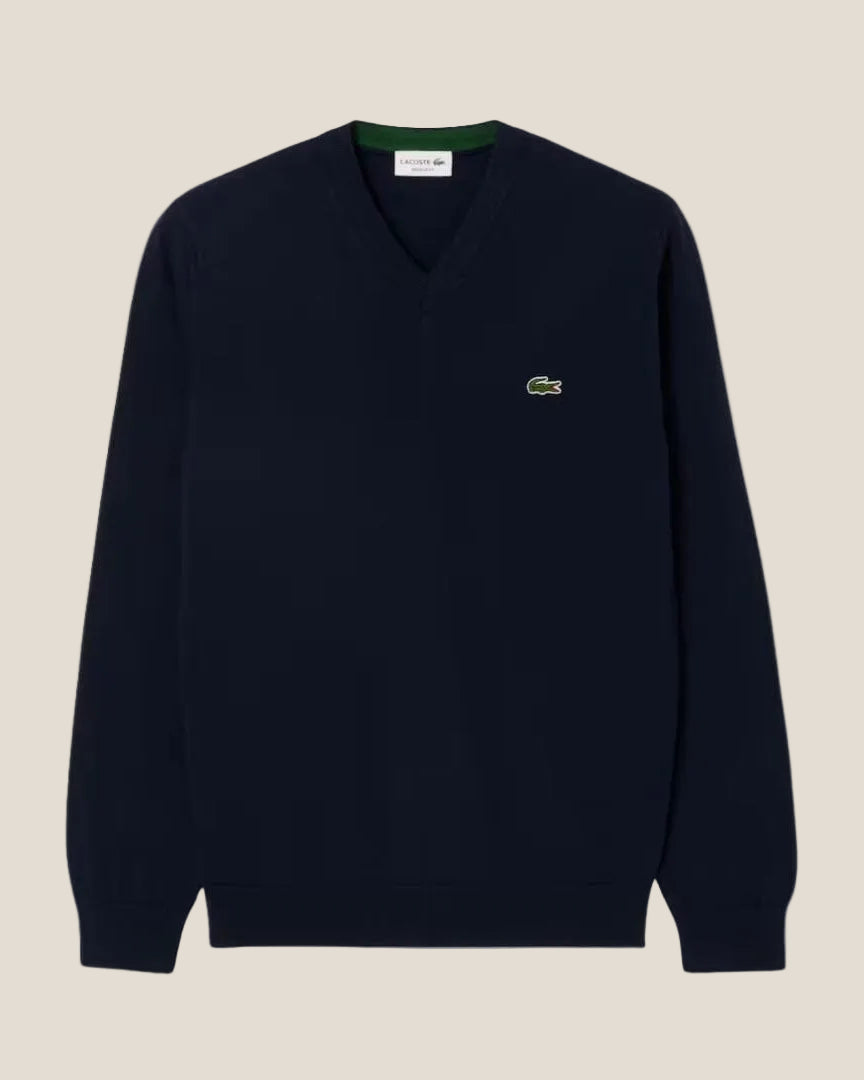 Lacoste Monochrome Cotton V-neck Sweater