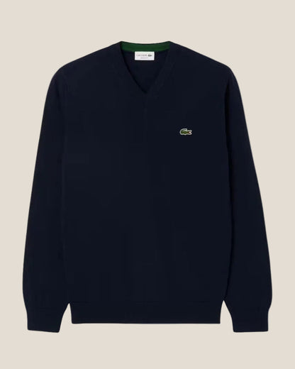 Lacoste Monochrome Cotton V-neck Sweater