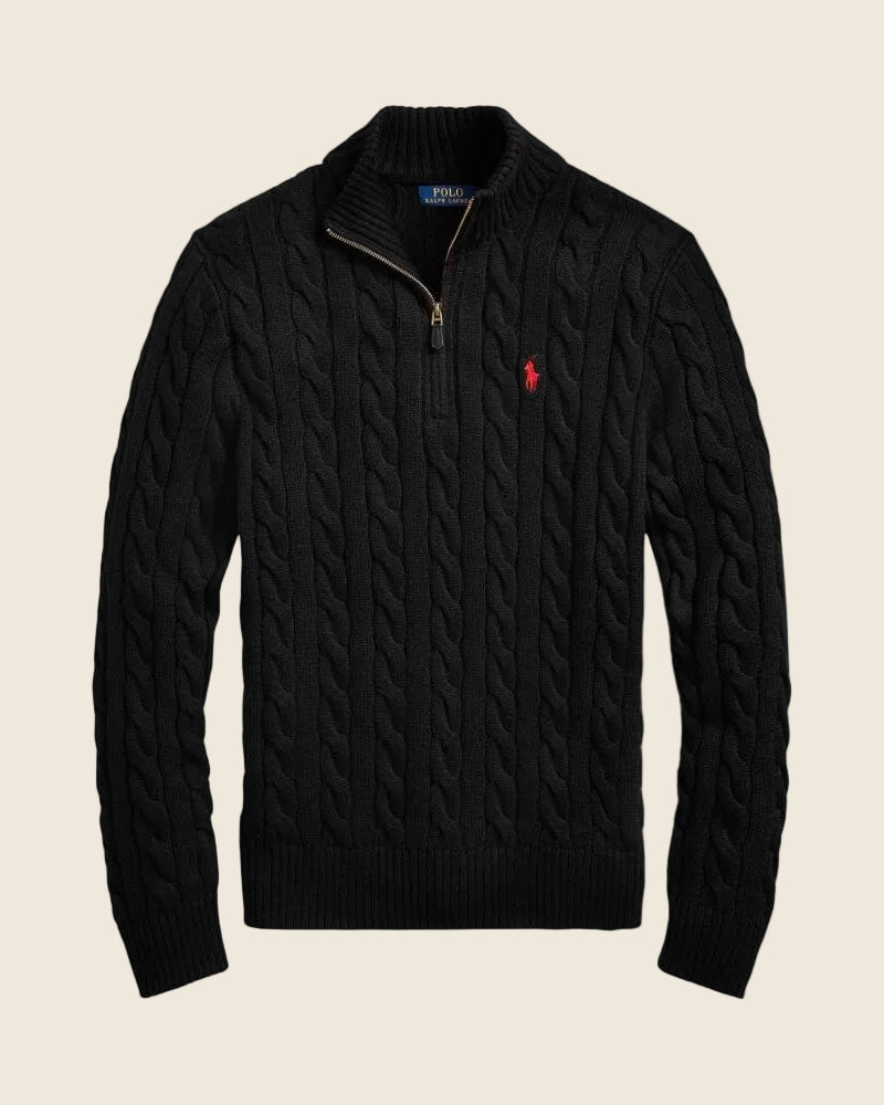 Ralph Lauren Grob gestrickter Baumwollpullover mit kurzem Reißverschluss