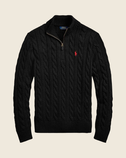 Ralph Lauren Grob gestrickter Baumwollpullover mit kurzem Reißverschluss