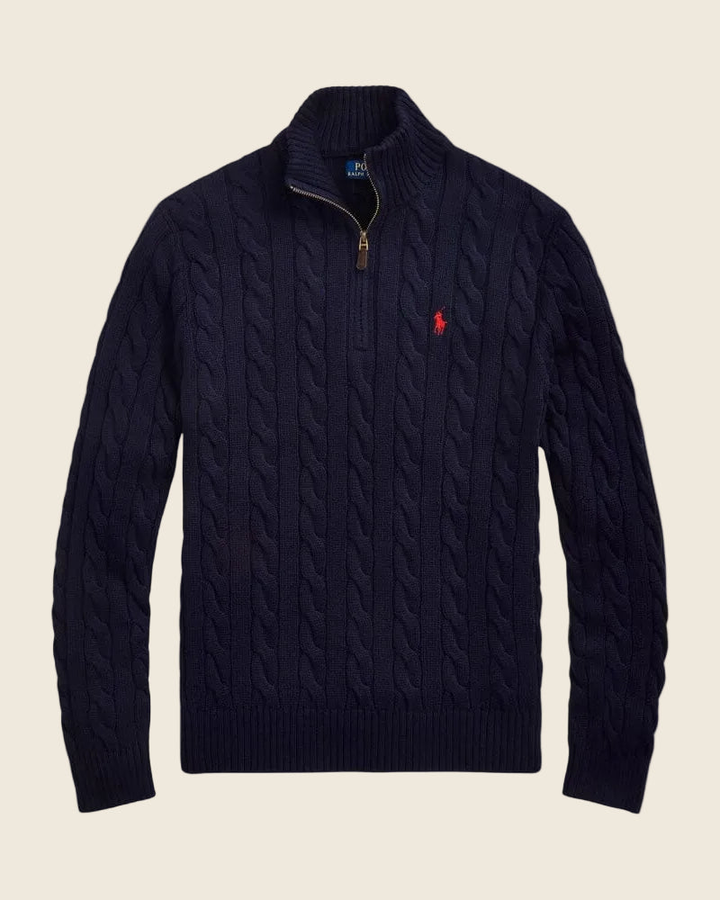 Ralph Lauren Grob gestrickter Baumwollpullover mit kurzem Reißverschluss