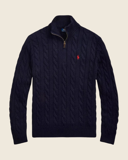 Ralph Lauren Grob gestrickter Baumwollpullover mit kurzem Reißverschluss