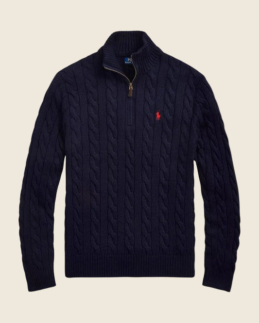 Ralph Lauren Chunky Cable-Knit Cotton Quarter-Zip Sweater