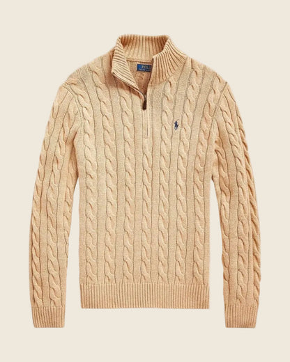 Ralph Lauren Grob gestrickter Baumwollpullover mit kurzem Reißverschluss