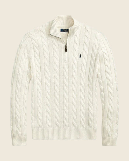 Ralph Lauren Grob gestrickter Baumwollpullover mit kurzem Reißverschluss