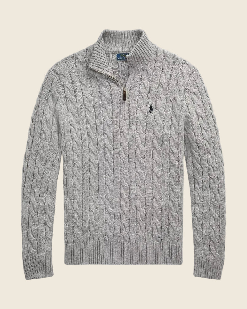 Ralph Lauren Grob gestrickter Baumwollpullover mit kurzem Reißverschluss