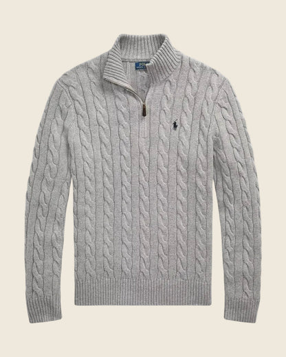 Ralph Lauren Grob gestrickter Baumwollpullover mit kurzem Reißverschluss